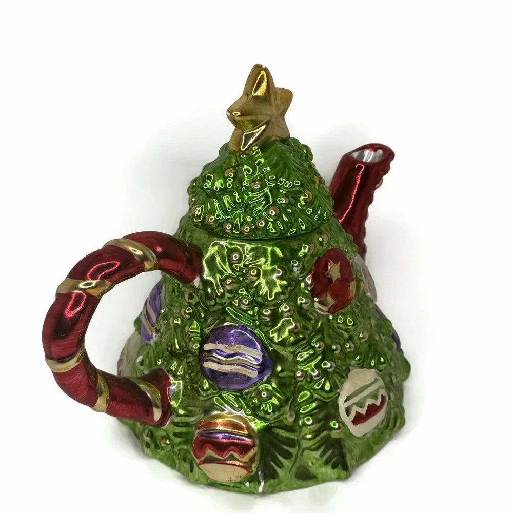 Vintage Allure 1998 Ceramic Metallic Glazed Christmas Tree Teapot